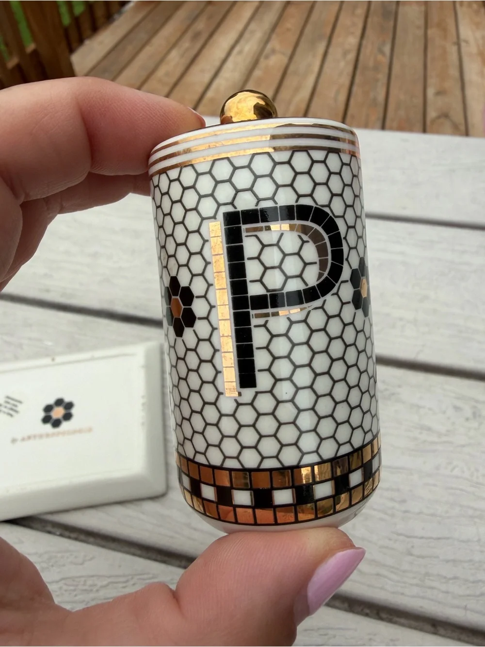 Anthropologie Bistro Tile 24k Gold Accent Salt & Pepper Shakers